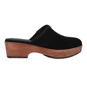 Toms Addison Black Suede Wood Clog Mules
